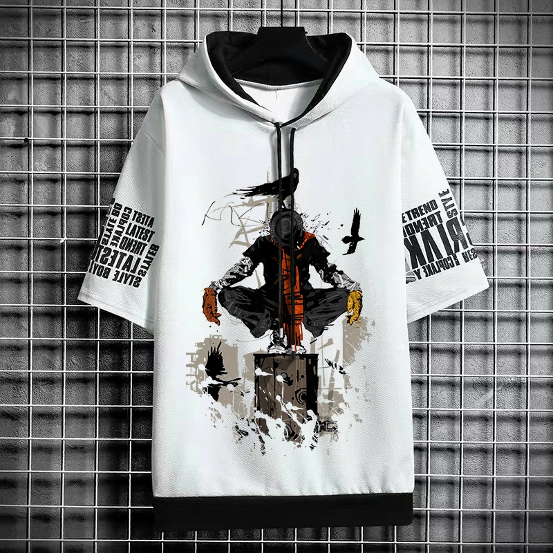 2024 Summer Men Clothing Sweatshirts Japan Fashion Harajuku Short Sleeve Hoodies Men Streetwear Print Graphic Hoodies Men Tops