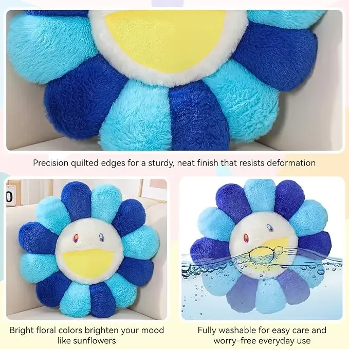 Aesthetic Sunflower Plush Pillow Cute Flower Stuffed Cushion Rainbow Floral Decorative Pillow Office Chair Back Pillow Decor