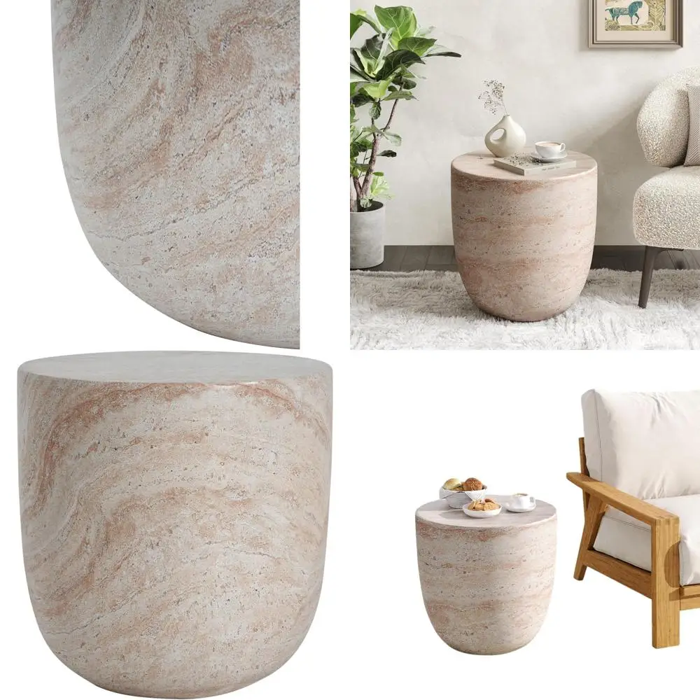 

Бетонный приставной столик-бочка 15,75 фута для использования в помещении или на улице, легкий садовый табурет, отделка под травертин