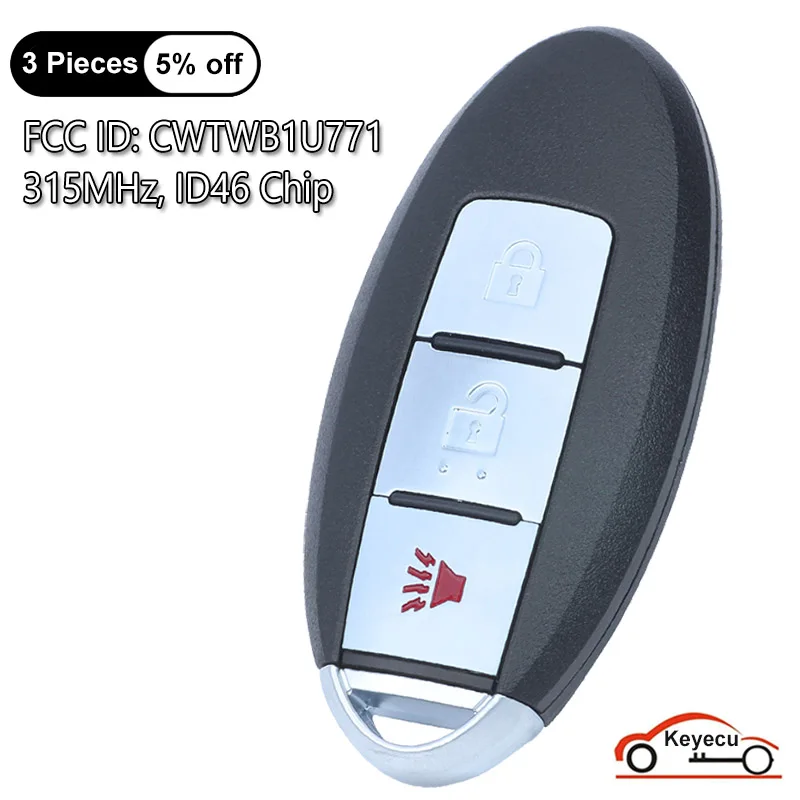 Keyecu ชิป ID46 315MHz 3ปุ่มสำหรับ Nissan Tiida Livina Versa 2005 2006 2007 2008รีโมทคอนโทรลอัจฉริยะสำหรับรถยนต์ CWTWB1U771ที่ห้อยกุญแจ