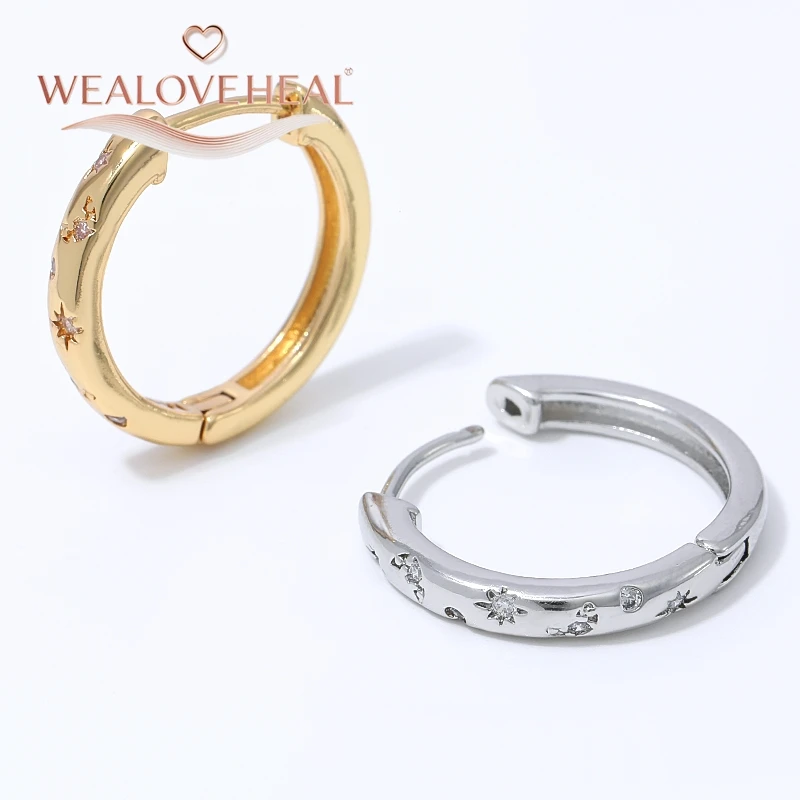 Vintage Sunburst Star Huggie Ohrringe für Damen, 18K vergoldetes Messing, Zirkonia, Creolen für den täglichen Gebrauch, Schmuck, Valentinstag- und Geburtstagsgeschenk – Detail 18