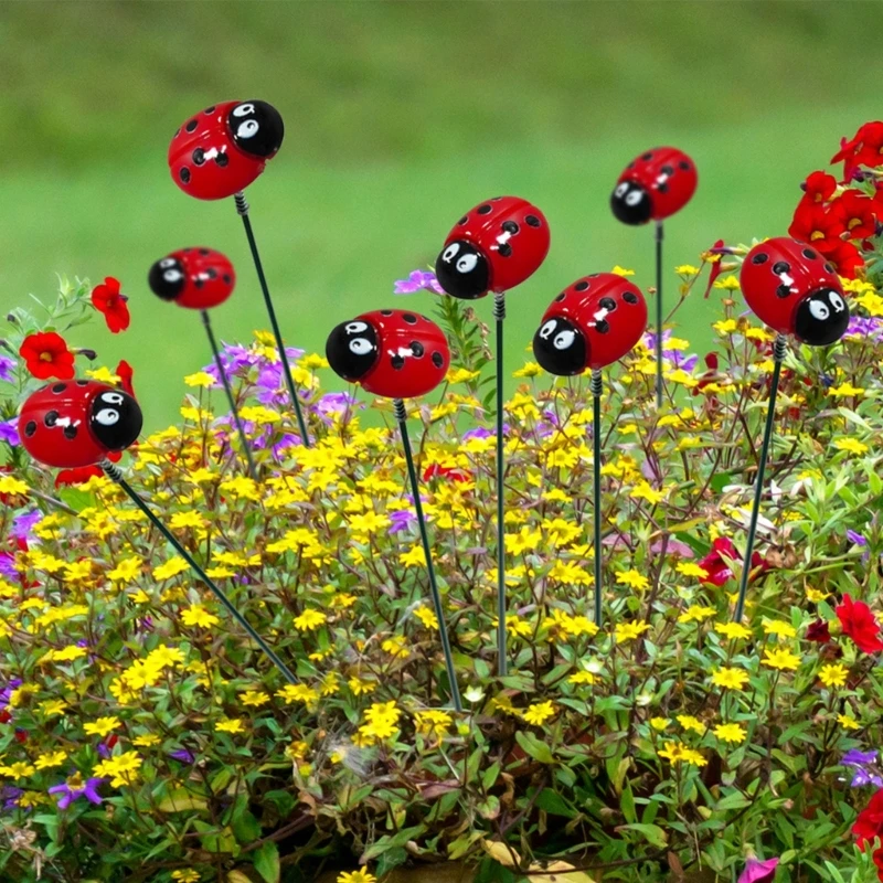 20 pz Coccinella Paletto da Giardino Decorazione Cortile Pianta Ornamenti da Prato Vaso Fiori Bastone 203C