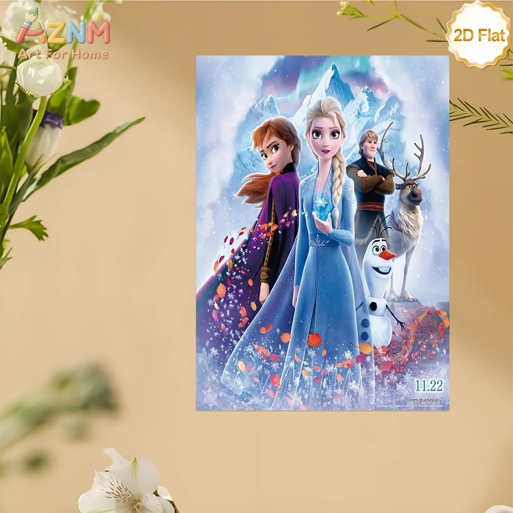 AZNM Frozen 2 Elsa Anna Olaf Kristoff Sven, arte de pared en lienzo sin marco, póster colorido con personajes de películas de Disney, impresión para habitación de niños L