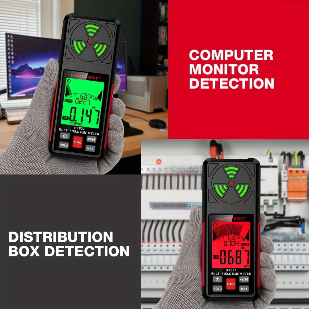 HABOTEST HT627 EMF متر المهنية المجال الكهرومغناطيسي كاشف إشعاع يده المحمولة تردد الراديو تحذير متر #5