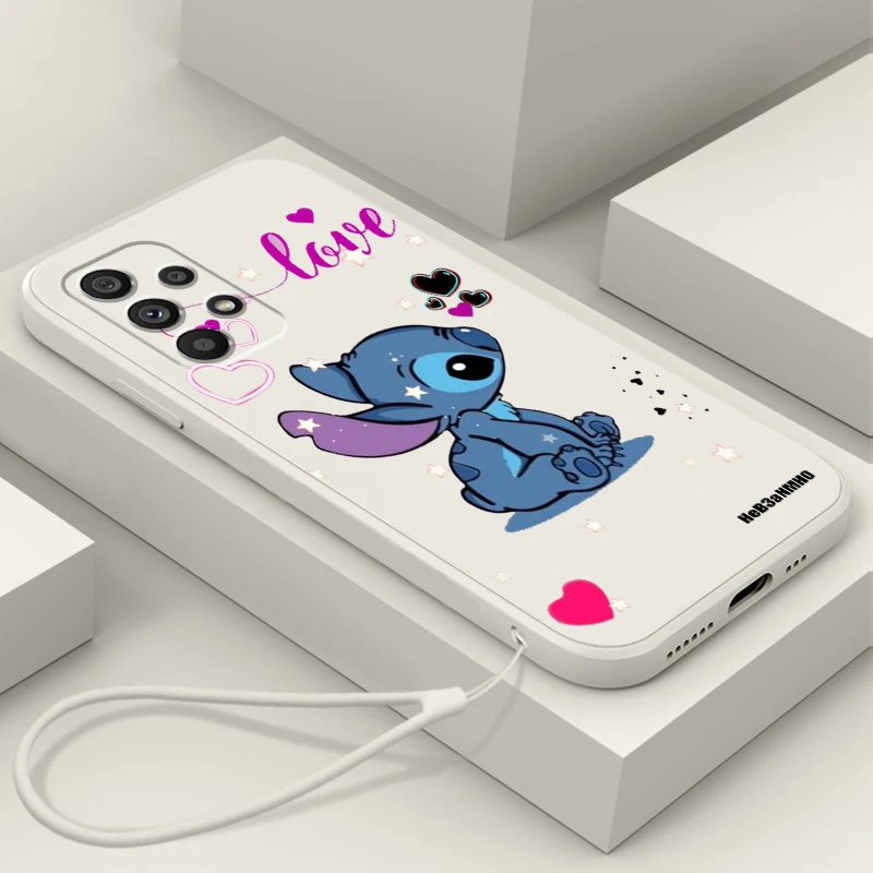 Disney Cute Stitch Cool Love Phone Case For Samsung A73 A53 A33 A52 A32 A23 A22 A71 A51 A21S A03S A50 A30 5G Liquid Rope Funda