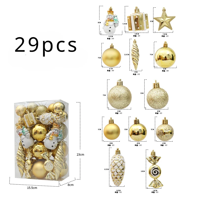 20/29pcs Christmas Ball Gold Christmas Tree Hanging Pendants Home Gifts New Year Printed Special-shaped Christmas Spheres 2023