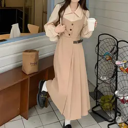 Large Size Fat Mm Design Sense Fake Two Piece Dress Women's Waist Cinching Slimming Retro College Style Shirt Skirt