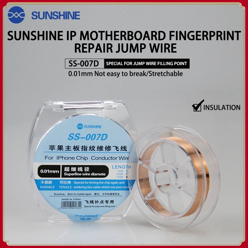 SUNSHINE SS-007D 0.01mm jump wire line linprecision flexible circuit dedicated for iphone chip repair jump conductor wire 150m