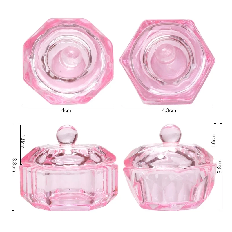 1Pcs Pink Crystal Acrylic Liquid Dish Tappen Dish Glass Cup With Lid Bowl For Acrylic Powder Monomer Nail Art Tool