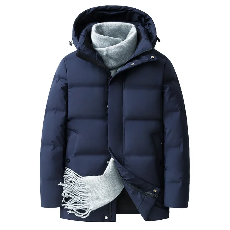 Chaqueta de plumón de ganso blanco cálido para hombre, abrigos con capucha de Color sólido, Parka gruesa para hombre, abrigo para exteriores de alta