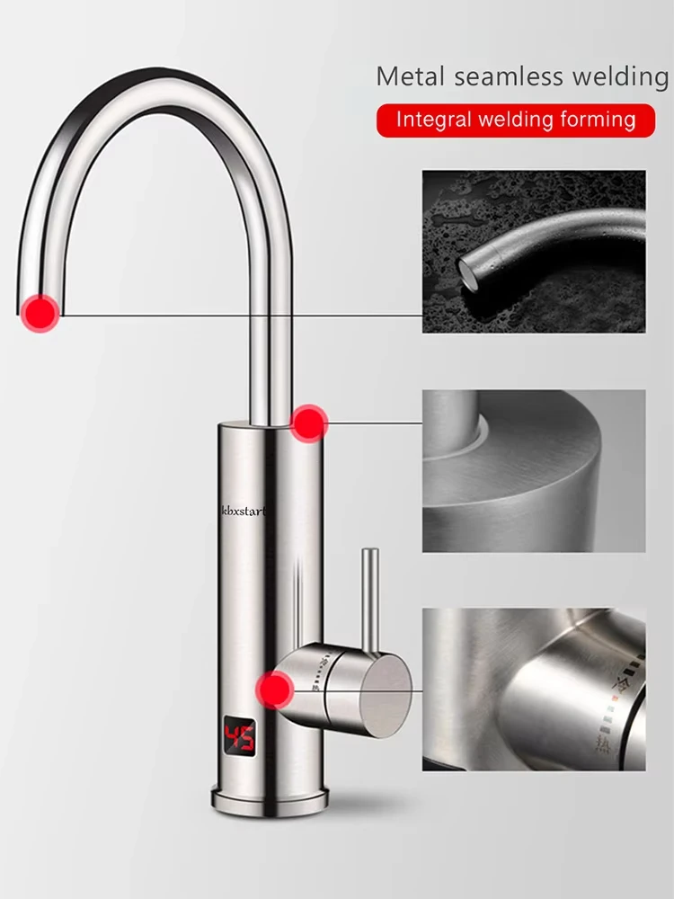 3000W 220V Electric Instant Hot Water Faucet Heater Stainless Steel Kitchen Water Heater Tap Cold to Hot Water Heating Faucet