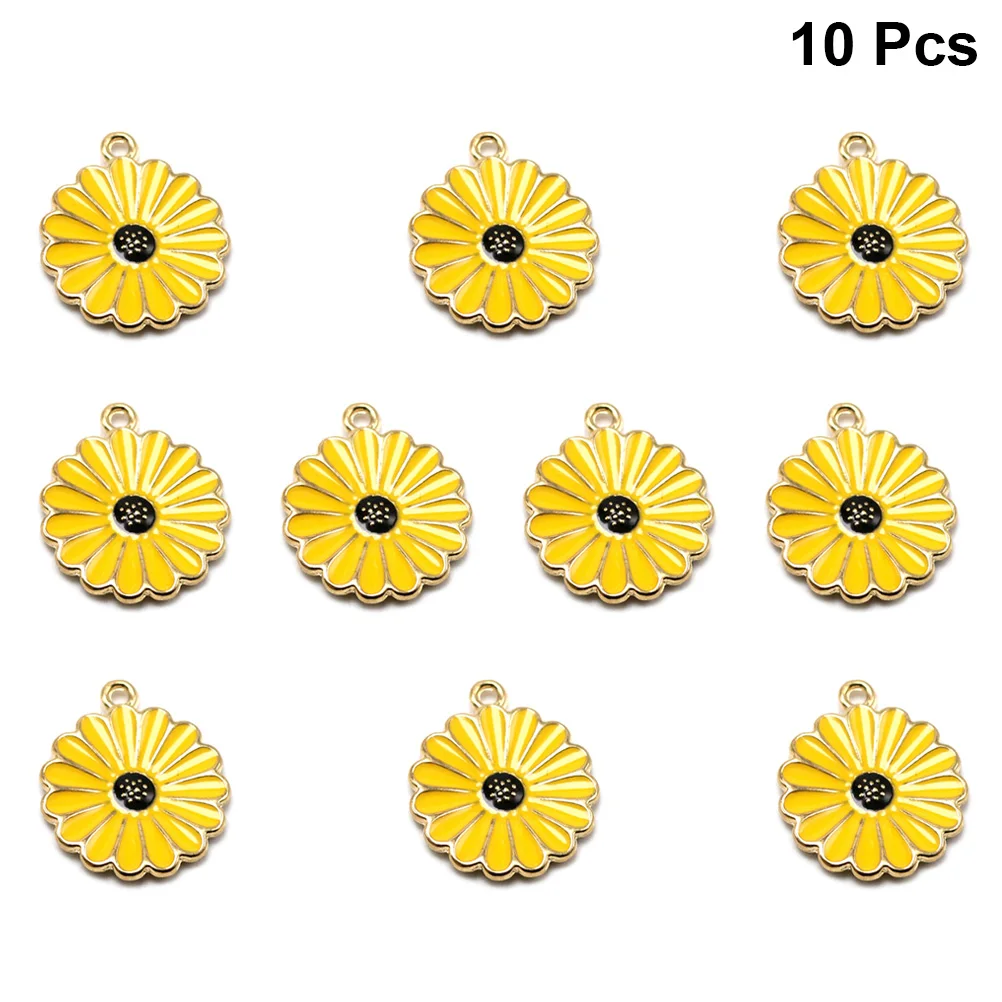 

10 Pcs Sunflower Alloy Pendant Charm Set Yellow Dangle Jewelry Making Necklace Bracelet Earrings Keychain