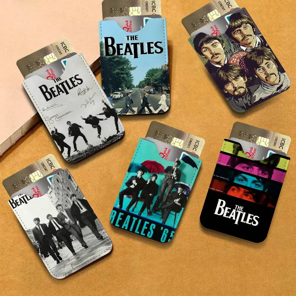 Band The B-Beatles Ultra-Thin Mini Leather Card Holder Wallets for Men Women Lightweight Soft Genuine Leather Credit Card