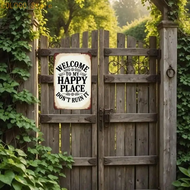 Metal Wall Art Decors Welcome My Happy Place Don't Ruin It Signs Welcome Signs Retro Metal Wall Signs for Home Decors D0LD