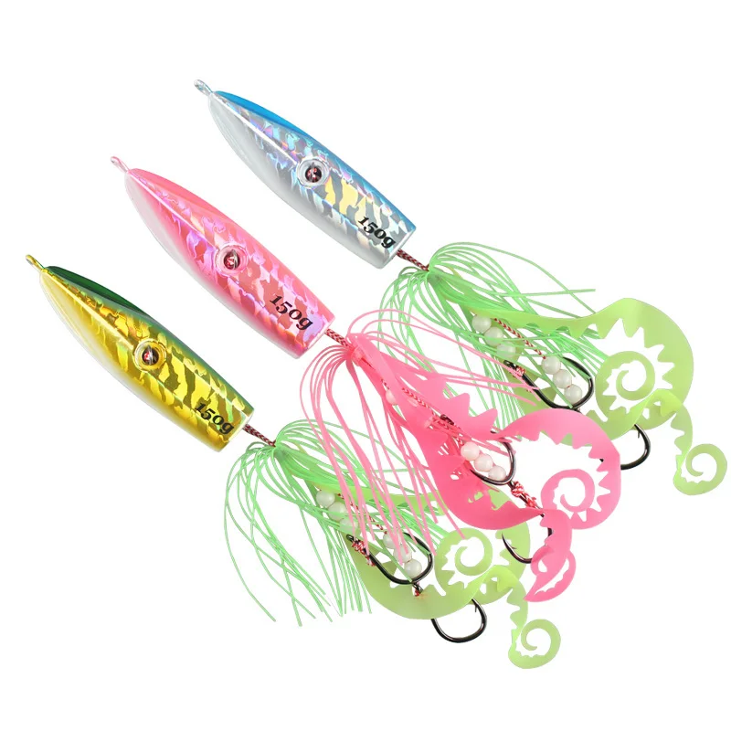 pesca inchiku fishing lure cabeca de metal saia polvo japao kingfish garoupa snapper isca lenta 100g 120g 150g 200g 250g as 01