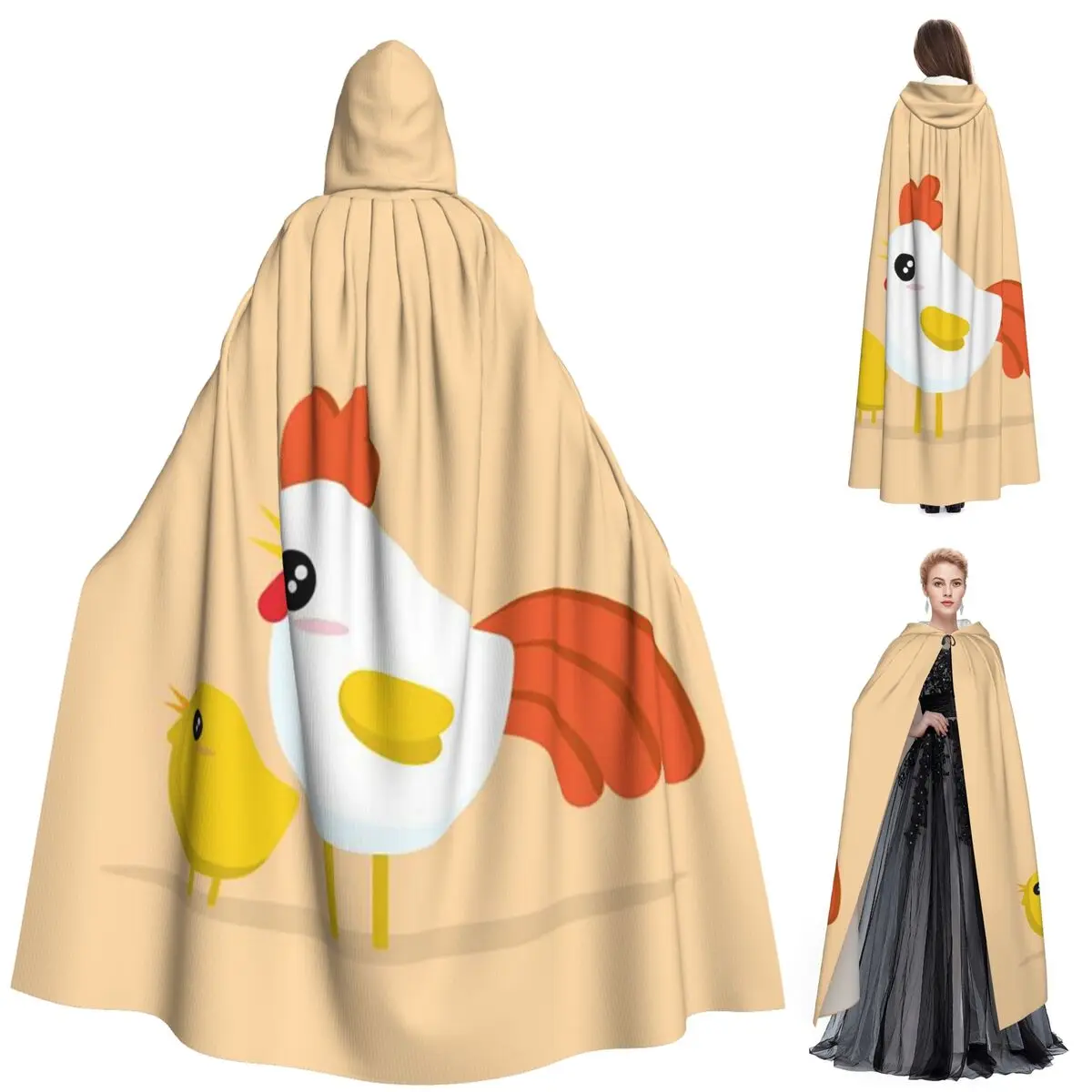 

Cute Chicken Family Long Hooded Cloak Witch Medieval Costume Cosplay Cape HalloweenParty Adult Unisex