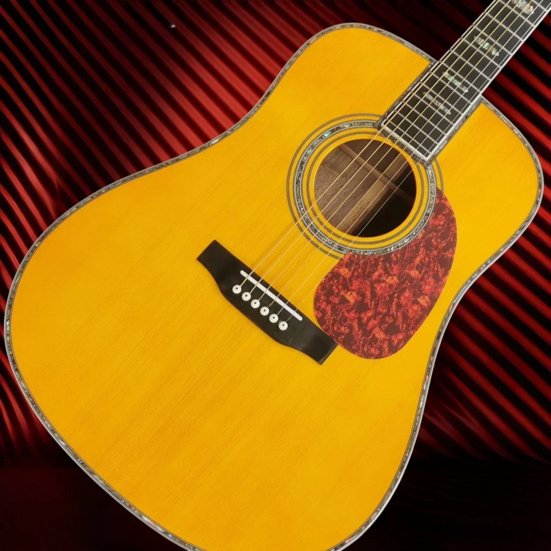 D45 41 Inch D-bucket Retro Yellow Faced Folk Guitar Mahogany Body Tortoiseshell Protective Plate Abalone Shell Border Adult