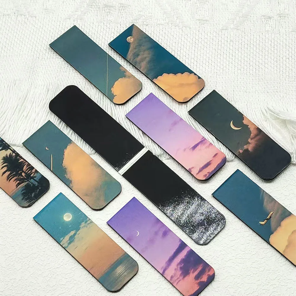 5PCS Twilight Whispers Magnetic Bookmark Student Stationery Creative Gifts Page Break Reading Tags Sunset Scenery Read The Card