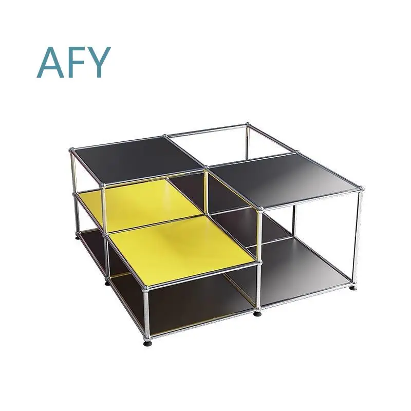 Medieval Combination Module Square Double-Layer Coffee Table for Small Apartment Living Room Modern Stainless Steel INS Style