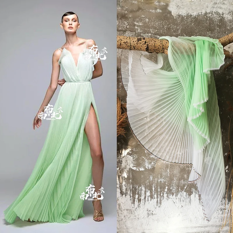 Crumpled Fabric Transition Gradient Color Organza Accordion Wrinkle Three-dimensional Pleated Shape Elegant Dress Skirt Fabric