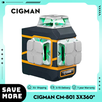 CIGMAN CM-801 3x360° Self Leveling Laser Level, 3D Green Cross Line, with Dual Rechargeable Batteries, Magnetic L-Shaped Bracket