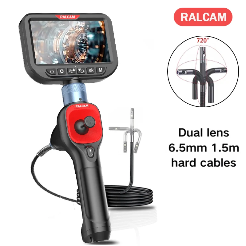 RALCAM 5 Zoll großes Bildschirm-Lenkendeoskop, Doppelobjektiv, 6 mm, 4-Wege, 720 °   Für die industrielle Endoskopieinspektion der Motorkanalinspektion