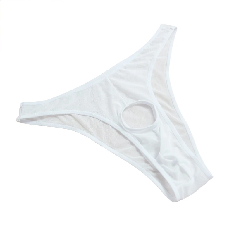 Sexy Lingerie Men Mesh Underwear Briefs Open Front Penis Pouch Hole Hollow Out Transparent Panties Underpants Ultra-thin