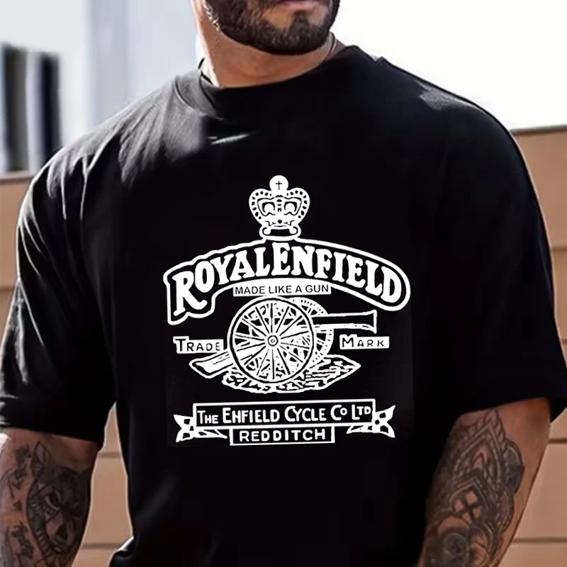 

Retro Vintage Classic Royal Enfield Motorcycle Gun Logo Premium Biker T-shirt Cotton O-Neck Short Sleeve Casual TShirt