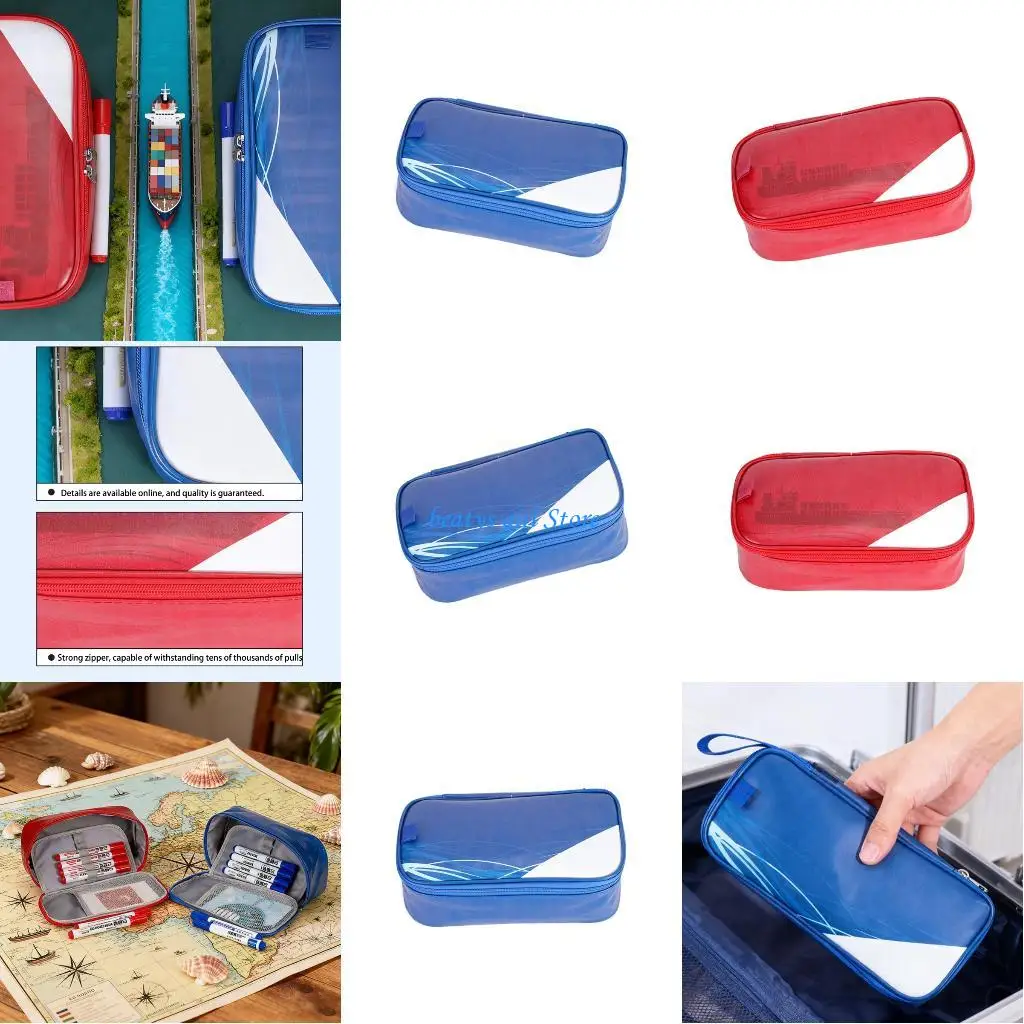 

C7AB Multifunctional Pencil Case Waterproof PU Leather Pen Bag Multi Compartment Zippered Pencil Pouches For Student Children