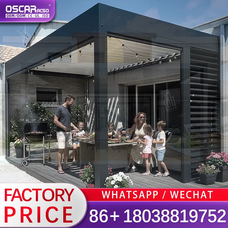 Custom Size 3x3 3x4 4x3 4x4 4x5 4x6 6x3 6x4 6x5 6x6m Easily Assembled Windproof Waterproof Outdoor Aluminum Pergola with Louvers