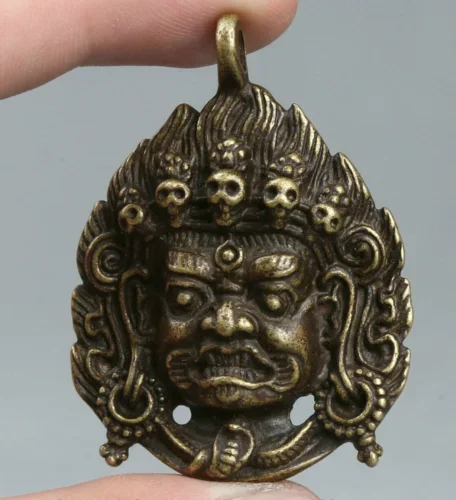 51Mm Curio Chinese Bronze Tantra Buddhism Mahakala Wrathful Deity Amulet Pendant