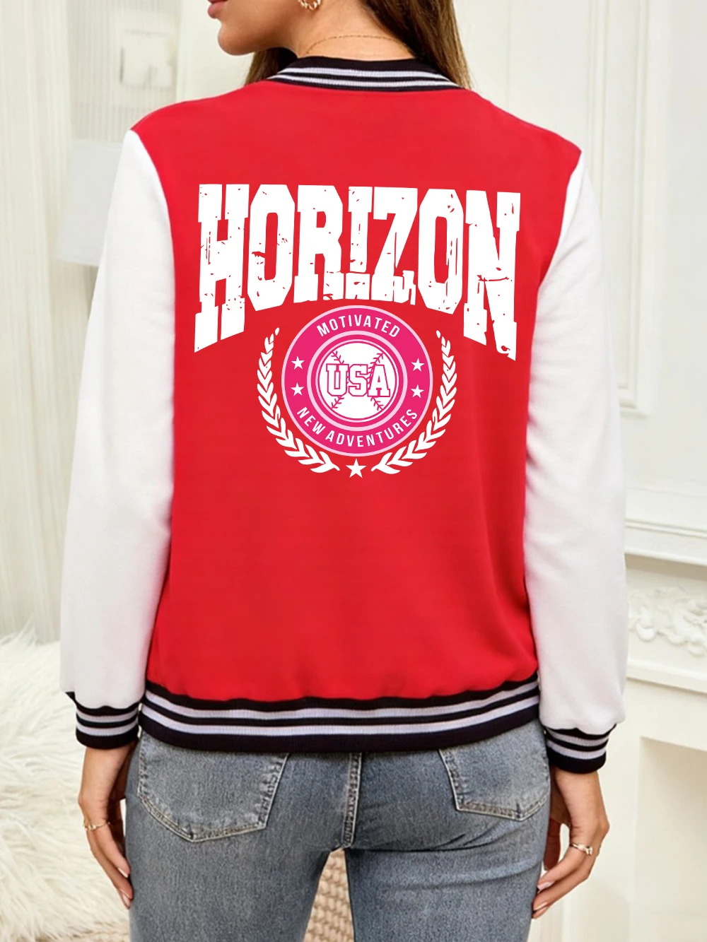 

Horizon City США, новые приключения, пальто с принтом, женские хлопковые свободные бейсбольные майки, зимние теплые куртки, базовая одежда с карманами
