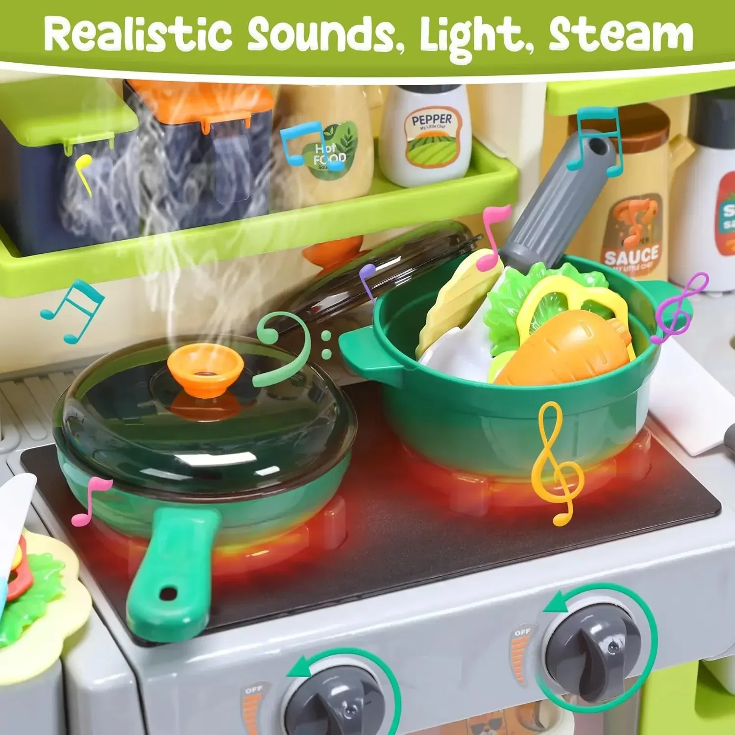 Kinderkeukenspeelset, fantasiespelkeuken met geluiden en verlichting, gootsteen en speelvoedsel, speelgoedkeukenset voor kinderen, peuters
