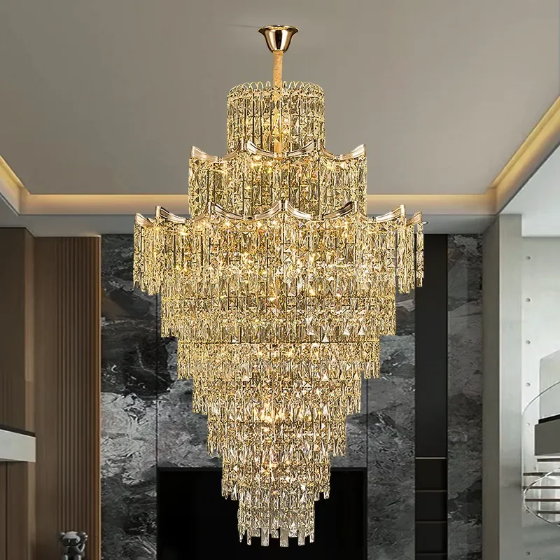 for Duplex Building Chandelier Crystal Light Luxury Atmosphere Middle Floor Villa Empty Living Room Chandelier