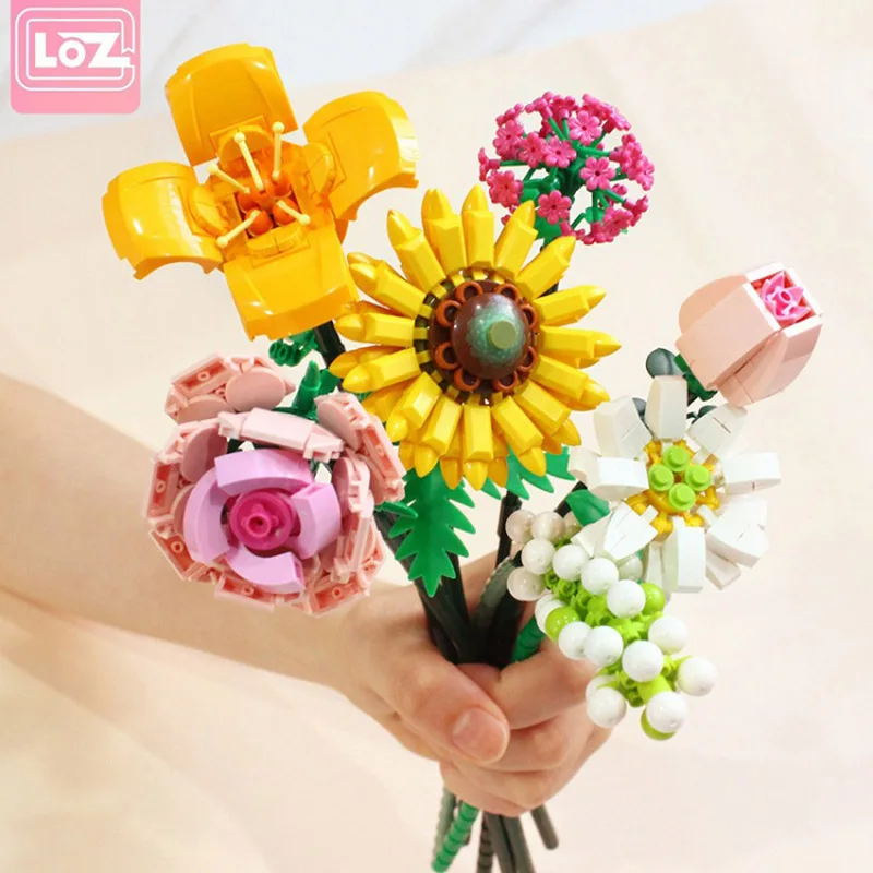 

LOZ Building Block Flower Bouquet Bricks Toys Sunflower Hydrangea Rose DIY Assembled Home Decoration For Girl Birthday Gift