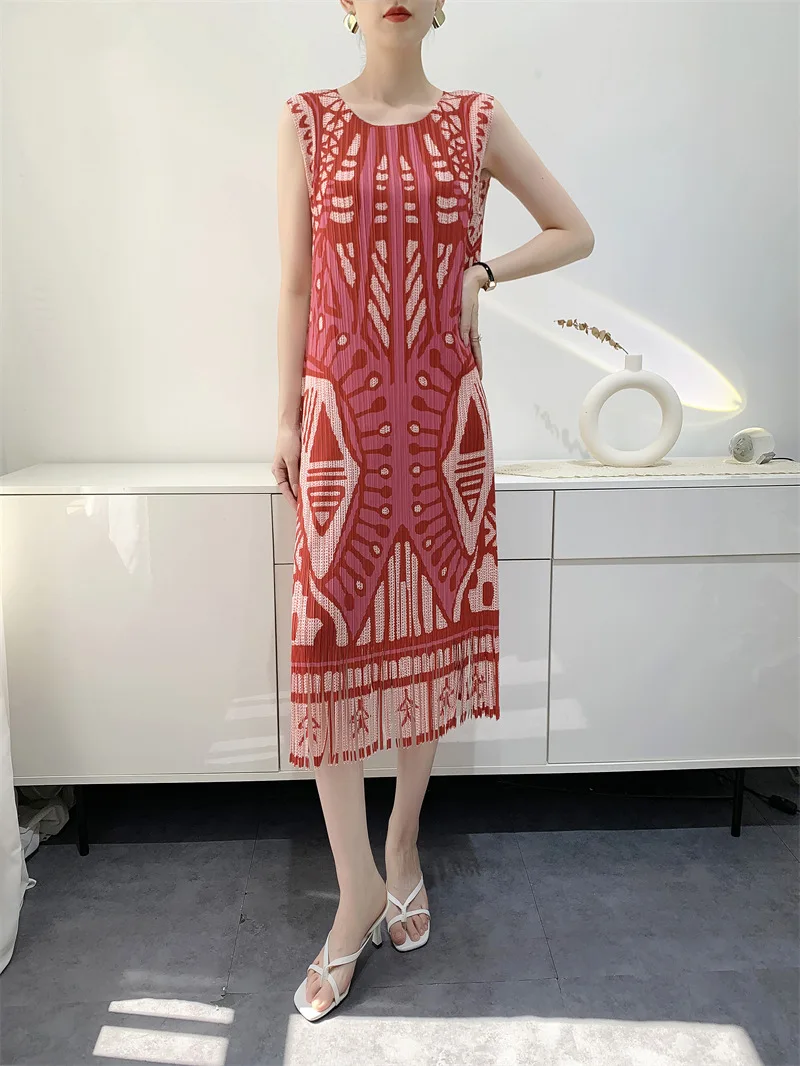 Faltbares Miyake Plissee-Quasten-Nischenkleid Damen Mittellanges Ärmelloses Enges Unterhemd-Rock 2025 Sommer Neu – Detail 12