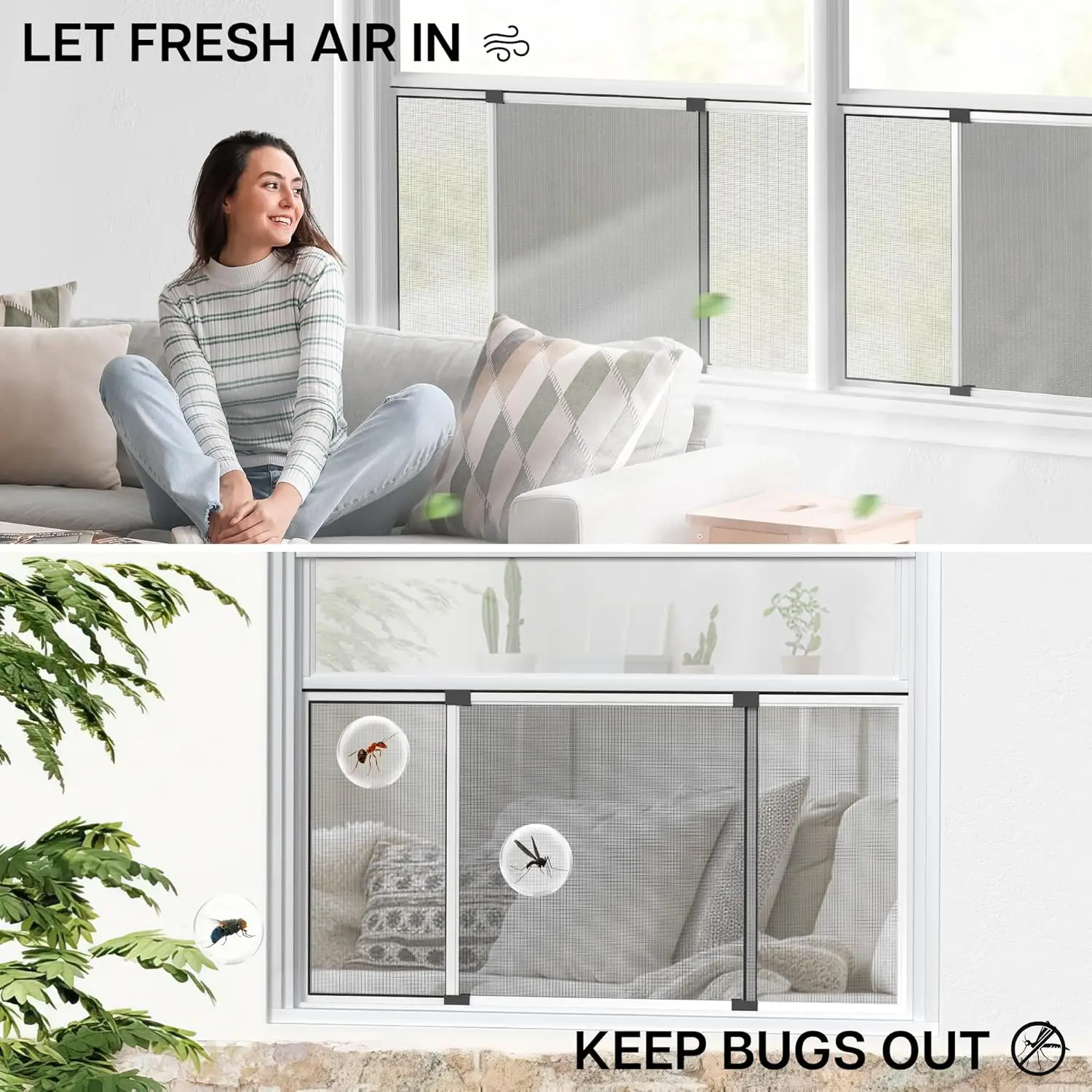 Expandable Window Screen, 2 Way Adjustable, Perfect Replacement Screen for Windows, Door