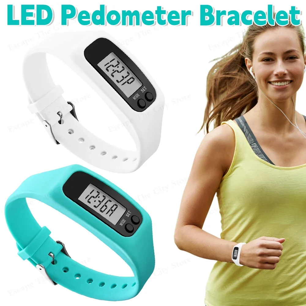 1/2PCS LED Pedometer Bracelet Step Counter Watch with 12/24H Display Silicone Fitness Tracker Multi-Function Activity Band