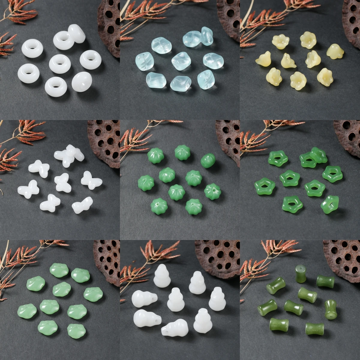 10Pcs Star Gourd Butterfly Beads Imitation Jade Carved Loose Beads for DIY Jewelry Making Bracelets Necklaces Design Accessories
