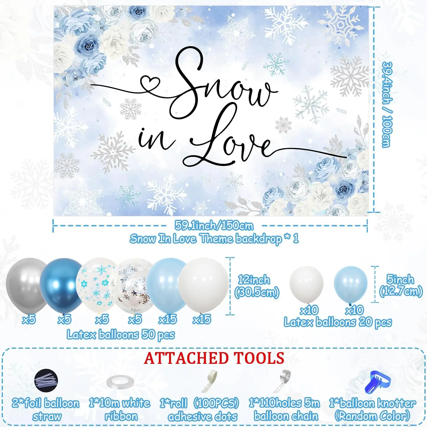 Funmemoir Snow in Love Bridal Shower Decor Winter Theme Wedding Supplies Balloon Garland Kit Silver Blue Engagement Party Decors