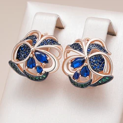 Kinel Hot Shiny Blue Natural Zircon Flowers Drop Earrings For Women 585 Rose Gold and Black Plating Vintage Daily Fine Jewelry