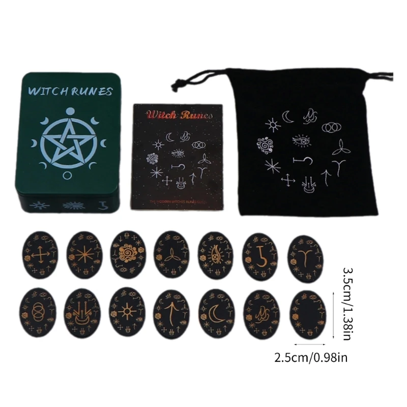 Witch Rune Engraved Magicals Symbol 14Pc Rune Cards 1pc Bag 1pc Case Cultural Art for Fashion Enthusiasts Visible Symbol