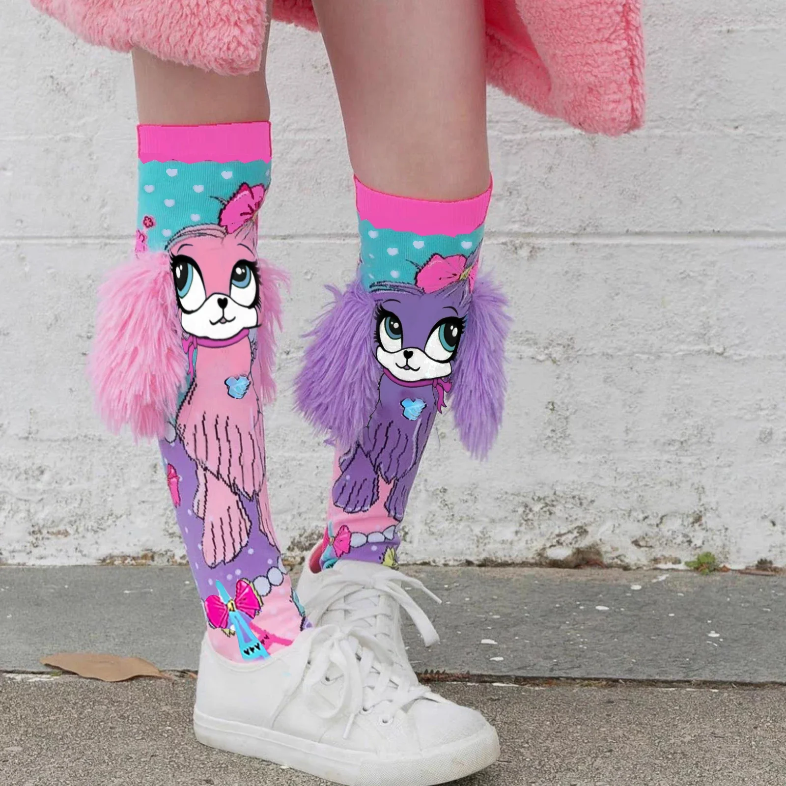 Fashionable knee length socks for girls, hand sewn cartoon dog ear socks that can be worn by both children and adults