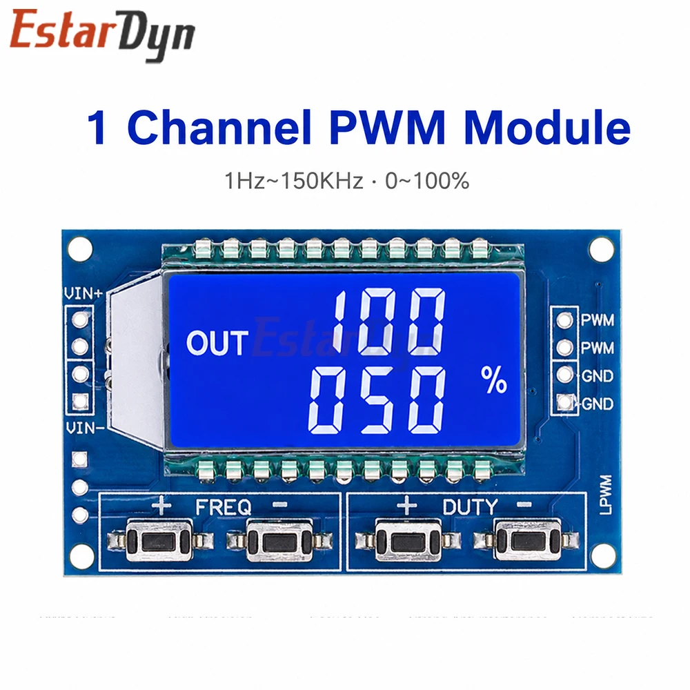 Estardyn 1Hz-150KHz PWM Pulse Signal Generator Module Adjustable Duty Cycle LCD 3.3-30V for Motor Speed & LED Dimming