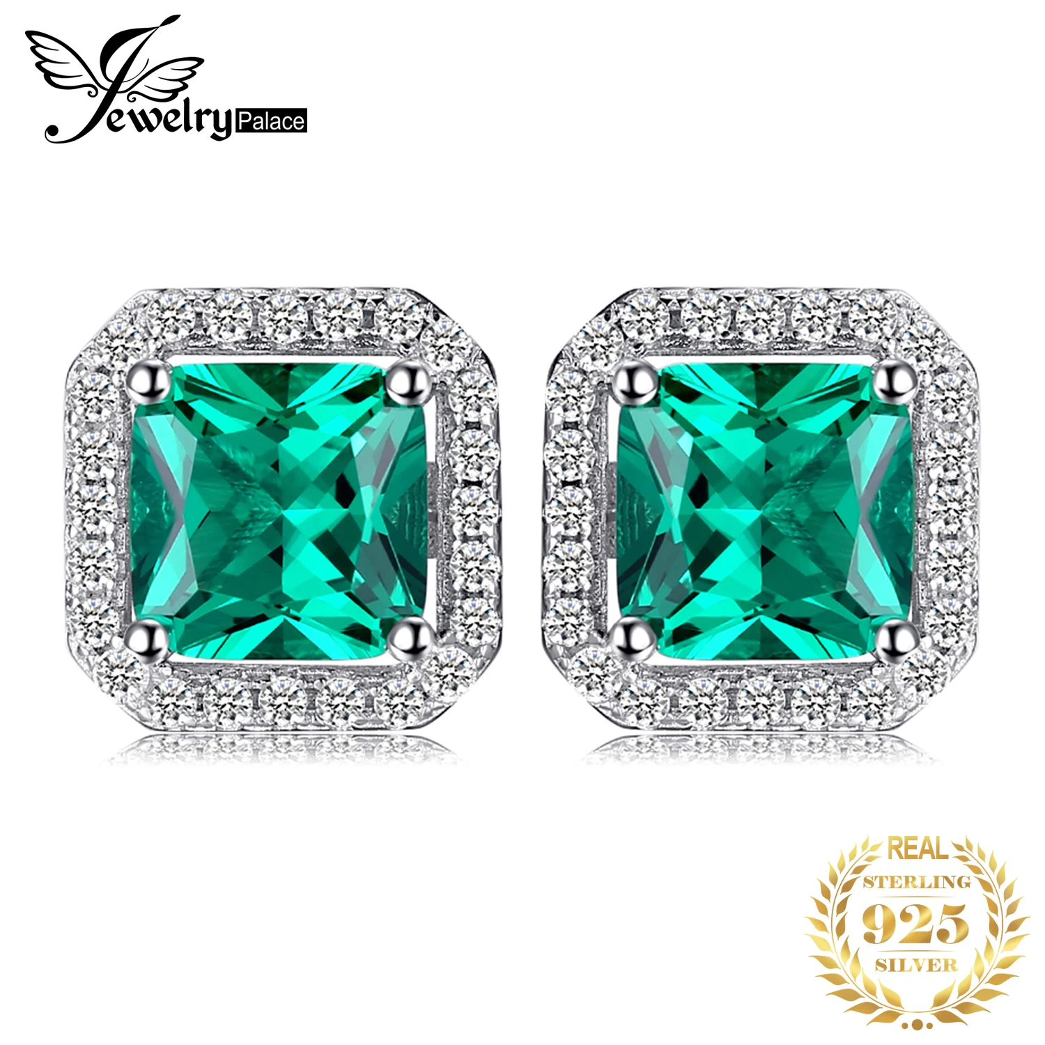 JewelryPalace Square 1.1ct Simulated Nano Emerald 925 Sterling Silver Stud Earrings for Women Statement Gemstone Wedding Jewelry