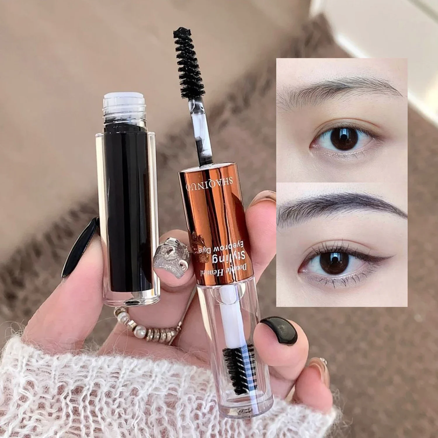Doppelkopf Flüssige Augenbrauencreme Wasserdicht Transparent Styling Nicht verschmieren Färben Augenbrauen Tattoo Tönung Augenbrauen Mascara Make-up