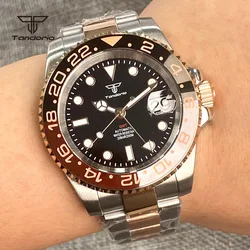 Tandorio 20Bar NH34A GMT Automatic Men Wristwatch Two Tone Bracelet Rose Golden Rotating Bezel Sapphire Glass Date Screw Crown