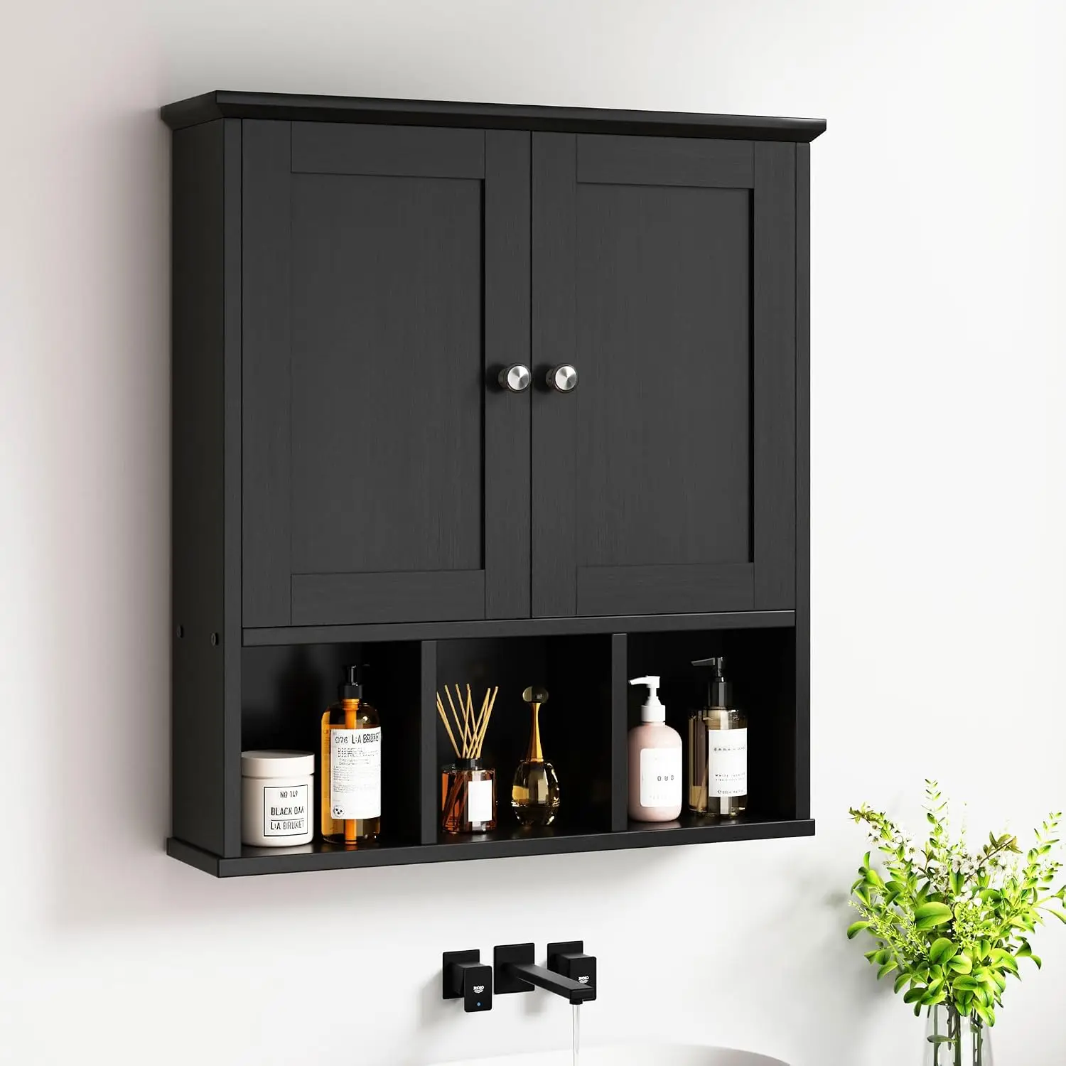 Bathroom Wall Cabinet, Bathroom Cabinet Wall Mount Organizer ShelfSpace-Saving Bathroom Storage (Classic Black)
