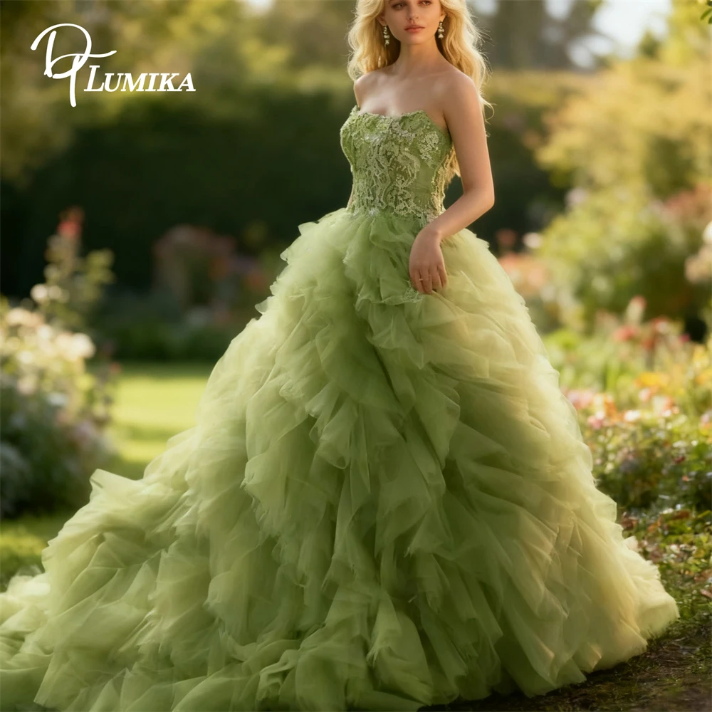 

DTLumika Sage Green Party Dress for Women, Lace Ruched Long Maxi Gown, Formal Occasion Dresses Cocktail Birthday Party Gown