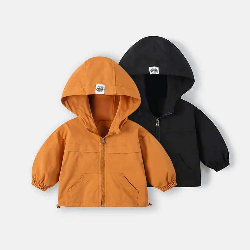 

Осенняя детская верхняя одежда для маленьких мальчиков, пальто с наклейкой на молнии с капюшоном, детские уличные куртки для мальчиков, повседневные пальто с боковыми карманами для маленьких мальчиков